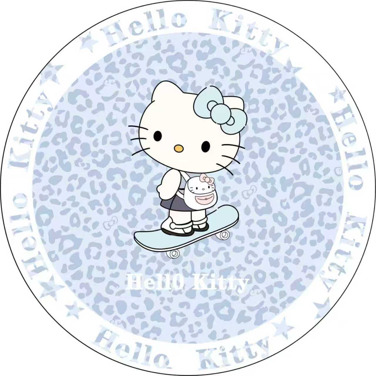 Hello Kitty卡通圓形仿羊絨地毯 可愛豹紋少女心臥室客廳防滑地墊
