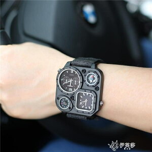 時威堡大塊設計帆布手錶戶外方形指南針軍錶美式戰術潮錶