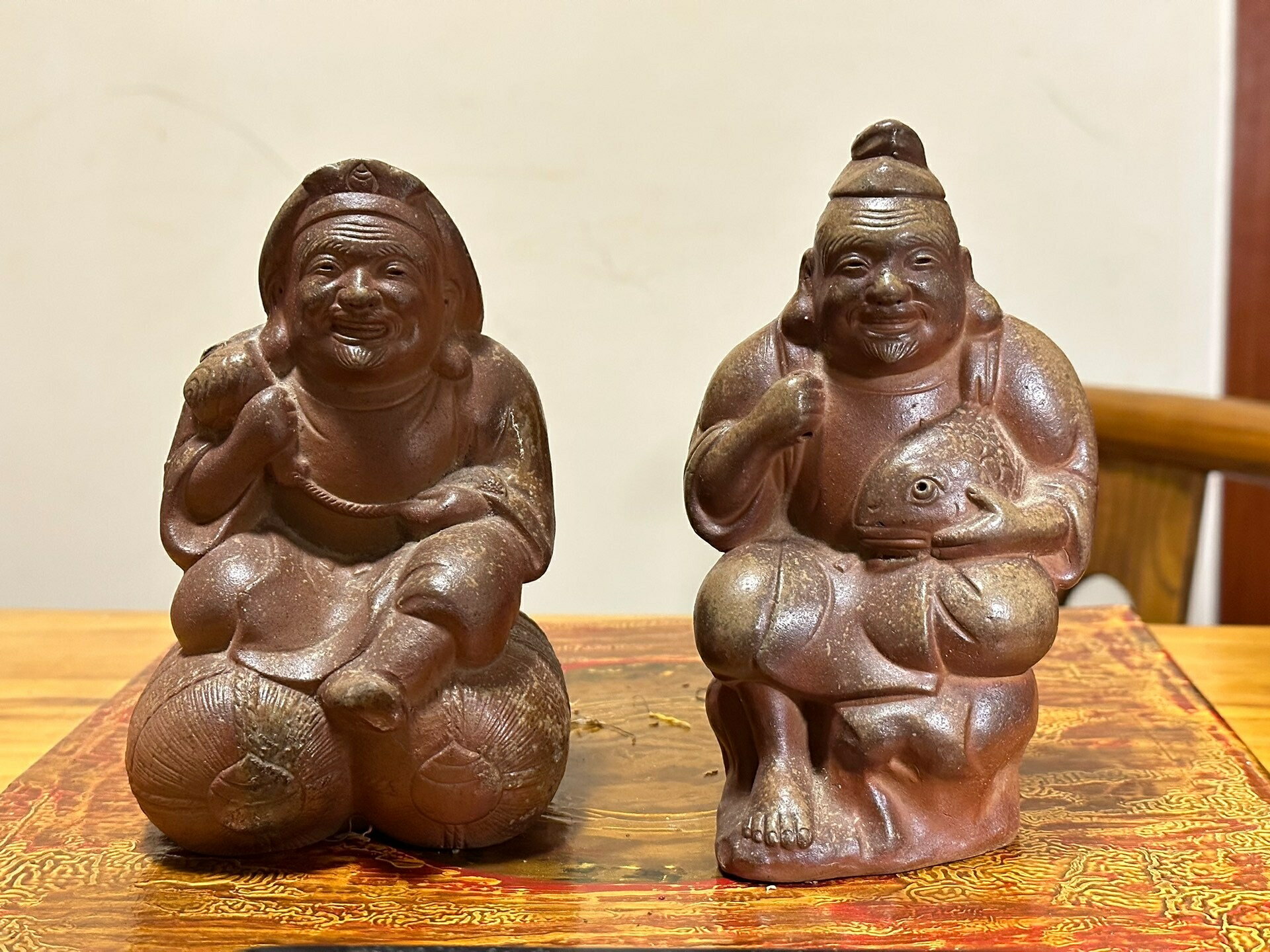 日本中古迴流老備前燒名家小西陶古七福神文武財神 惠比壽大黑天