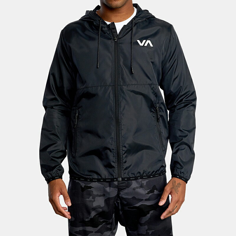 美國百分百【全新真品】RVCA 防風外套 連帽 夾克 防風 防潑水 運動 休閒 大尺碼 黑色 XL號 AZ56