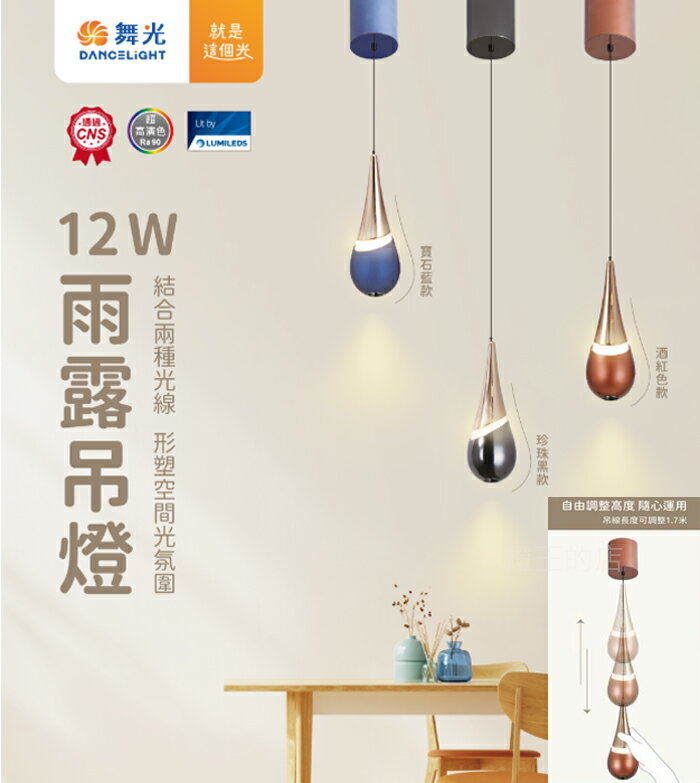 可超取【燈王的店】舞光LED 12W 雨露吊燈 1.7米可調式吊線設計 限裝裝潢板使用 D-29302