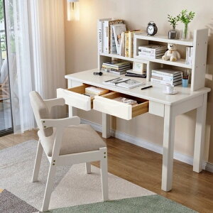實木書桌伸縮書架組合一體小戶型轉角電腦桌家用學生寫字桌辦公桌V