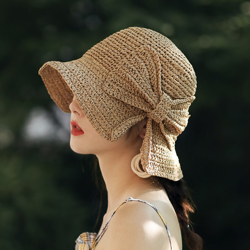 夏季新草帽復古民族風蝴蝶結裝飾太陽帽遮陽防曬沙灘帽旅游漁夫帽