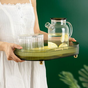 輕奢茶盤創意玻璃水盃瀝水盤多功能水果收納瀝水籃家用客廳置物架