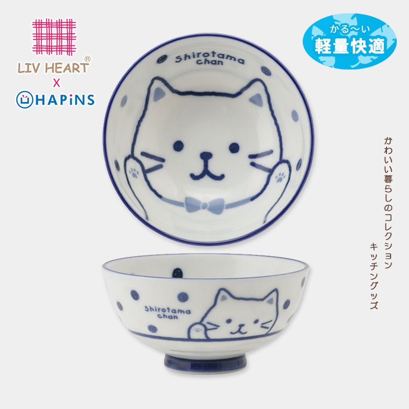 LIVHEART&HAPiNS日式輕量藍染貓咪陶瓷米飯碗湯碗可愛女生餐具