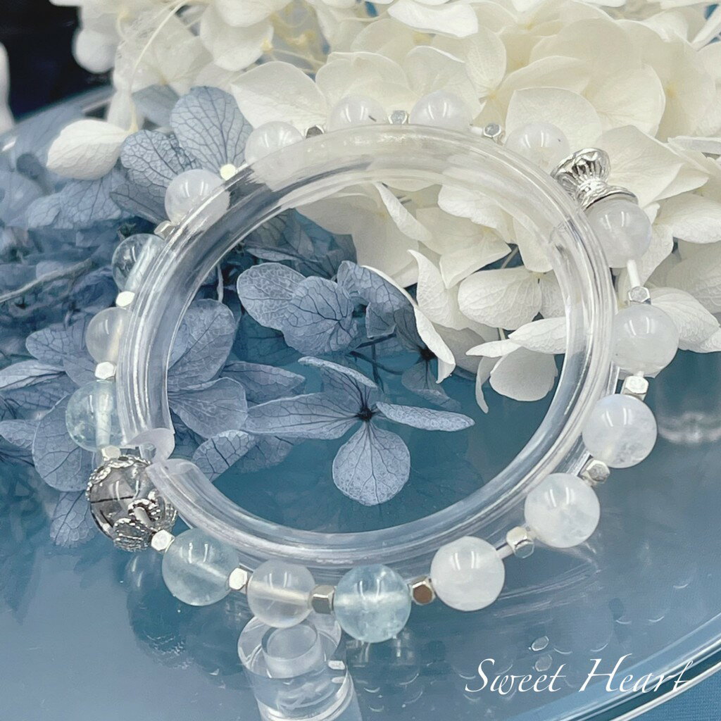 Sweet Heart 田芯開運精選💯天然水晶手鍊 S925銀飾 海藍寶 月光石 黑髮晶 女生手鍊 韓系手鍊 事業 人際 3