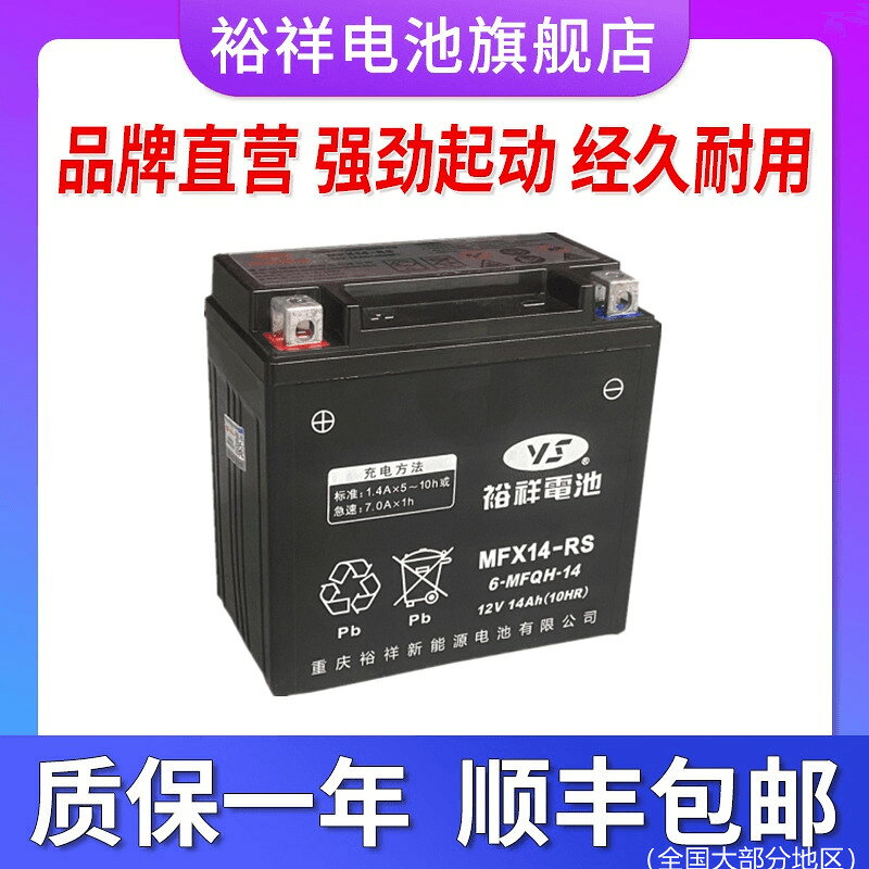 {公司貨 可打統編}裕祥電池摩托車大排量電瓶YTX14-BS12V14A寶馬1200 哈雷883蓄電瓶