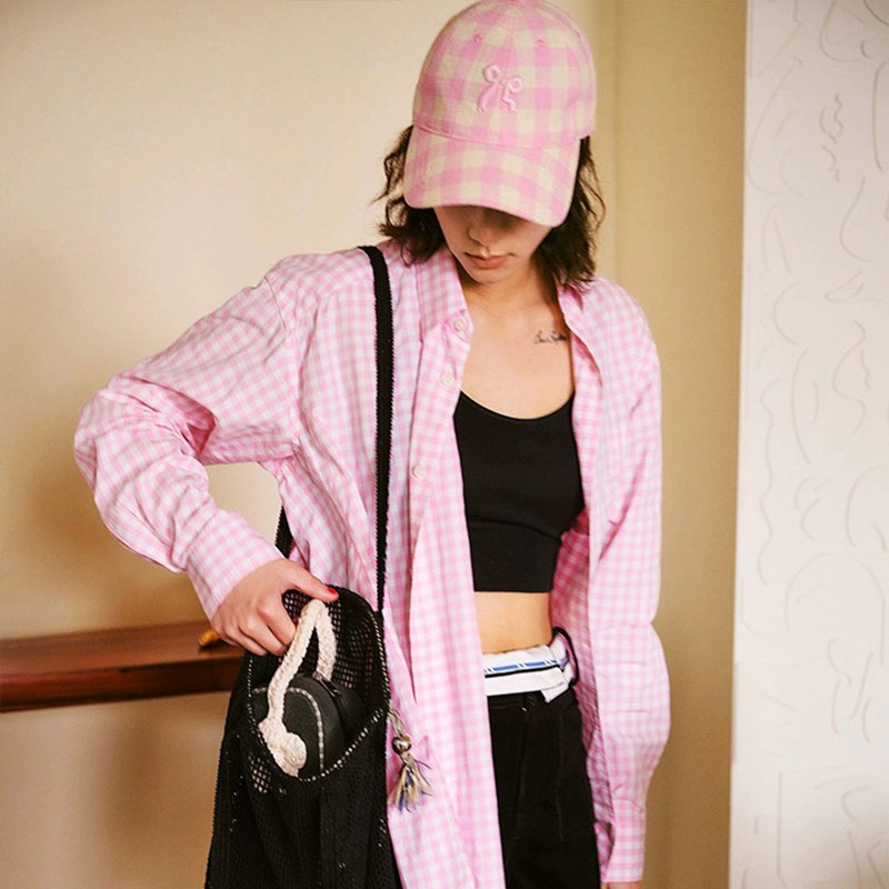 ANNAS 韓國格子蝴蝶鴨舌帽 蝴蝶結帽子 蝴蝶結棒球帽 刺繡蝴蝶結帽 粉色帽子 水藍色帽子 2