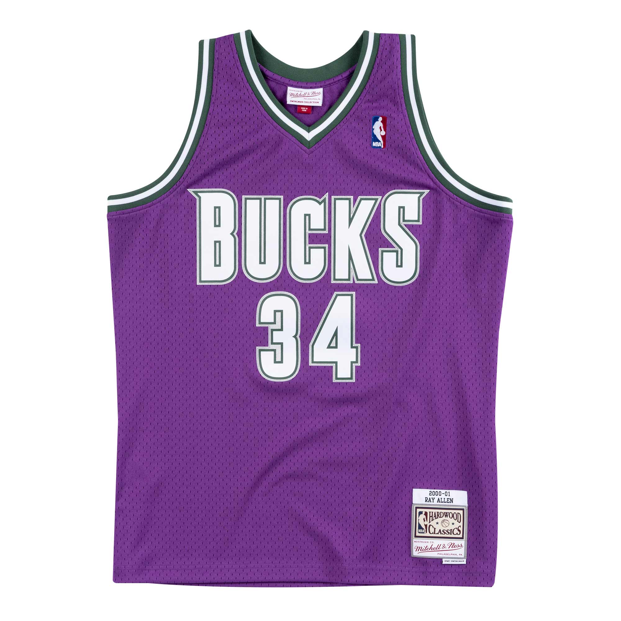 【毒】Mitchell & Ness NBA 球迷版球衣 Ray Allen 00-01 Road 公鹿 紫【領券折222｜Cube卡+APP下單最高10%回饋】