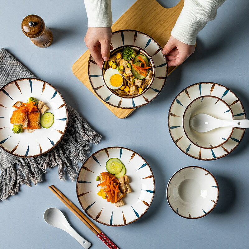 碗碟套裝 家用日式網紅陶瓷器飯碗碟盤子輕奢碗盤碗筷裝餐具組合