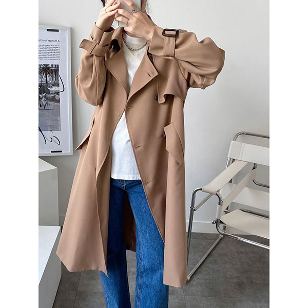 ANNAS 正韓 雙排扣 外套 長版 風衣 綁腰 大衣 偵探大衣 西裝 翻領 腰帶 顯瘦 百搭 韓國 3