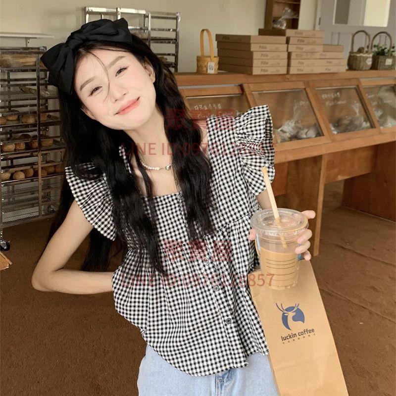 娃娃衫露背小個子少女可愛小飛袖上衣女夏方領寬松百搭春韓系時尚新款【聚寶屋】