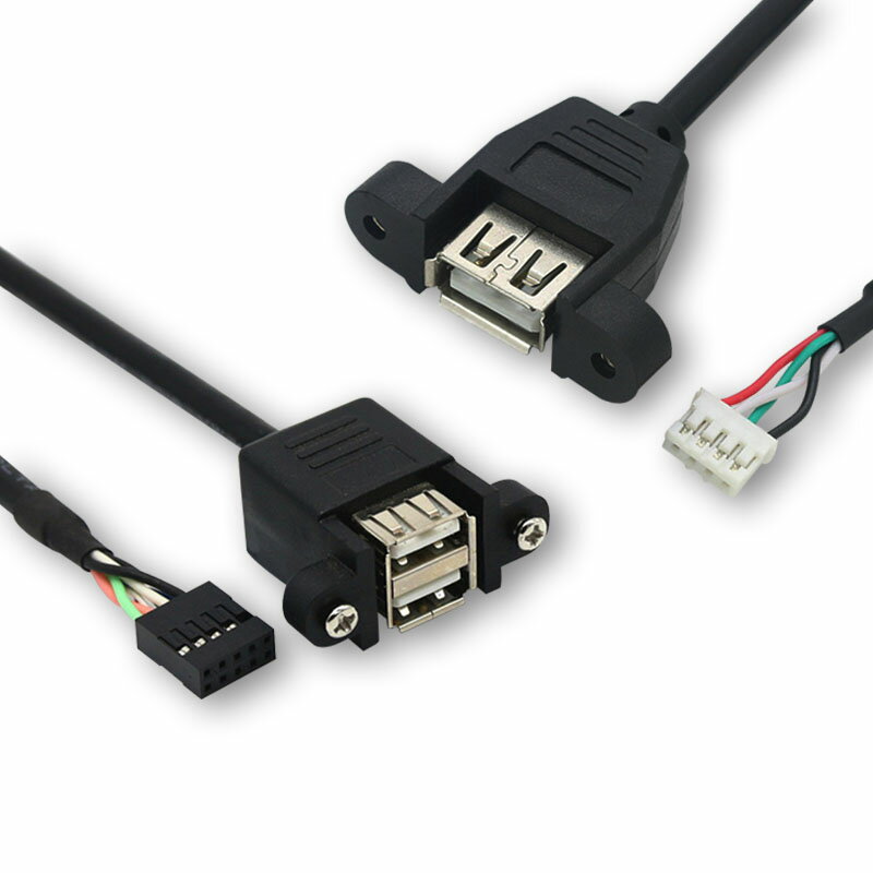 主板9針轉USB2.0兩口擋板擴展線 帶螺絲孔杜邦9Pin轉USB雙層
