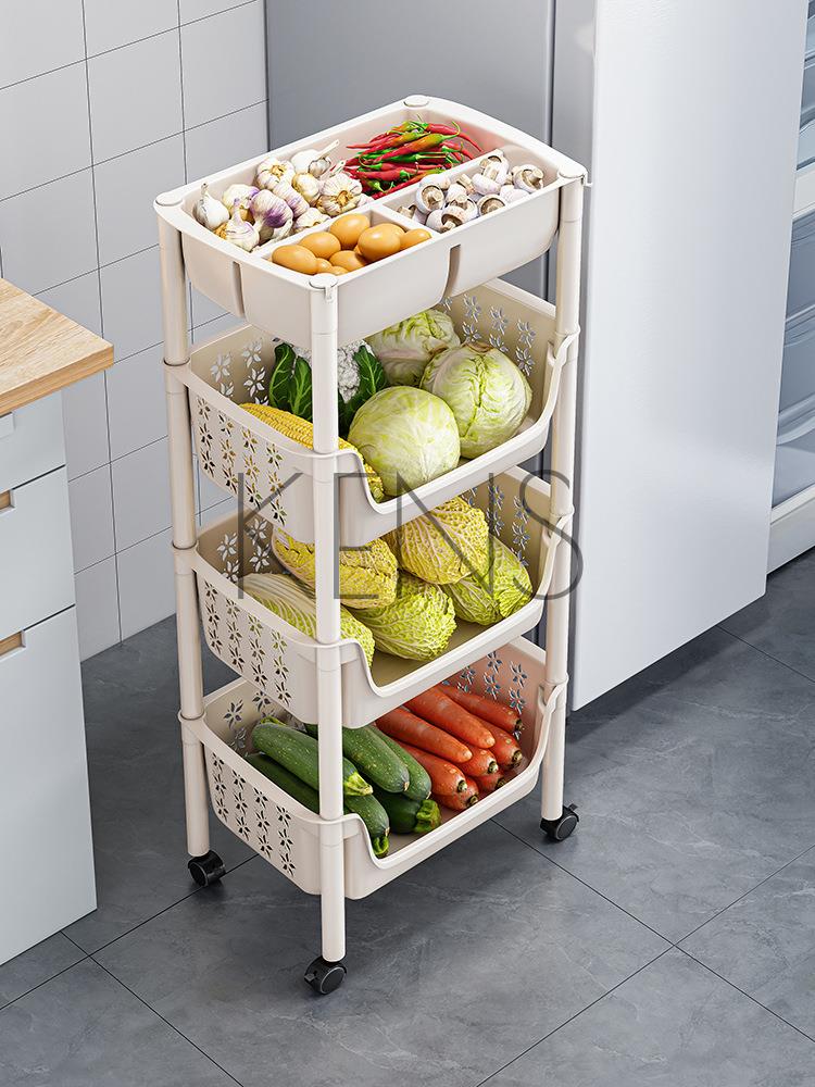 廚房置物架 可移動多功能菜籃子置物架落地多層果蔬菜收納架家用放菜架子