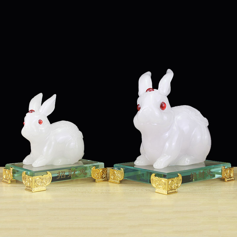 可愛生肖兔工藝品招財兔子擺件小白兔創意家居客廳裝飾品仿白玉兔