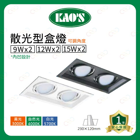 KAOS LED 可調角度 散光型盒燈 內凹設計 二燈 9W 12W 15W 導光板盒燈 2燈 (A Light) 1