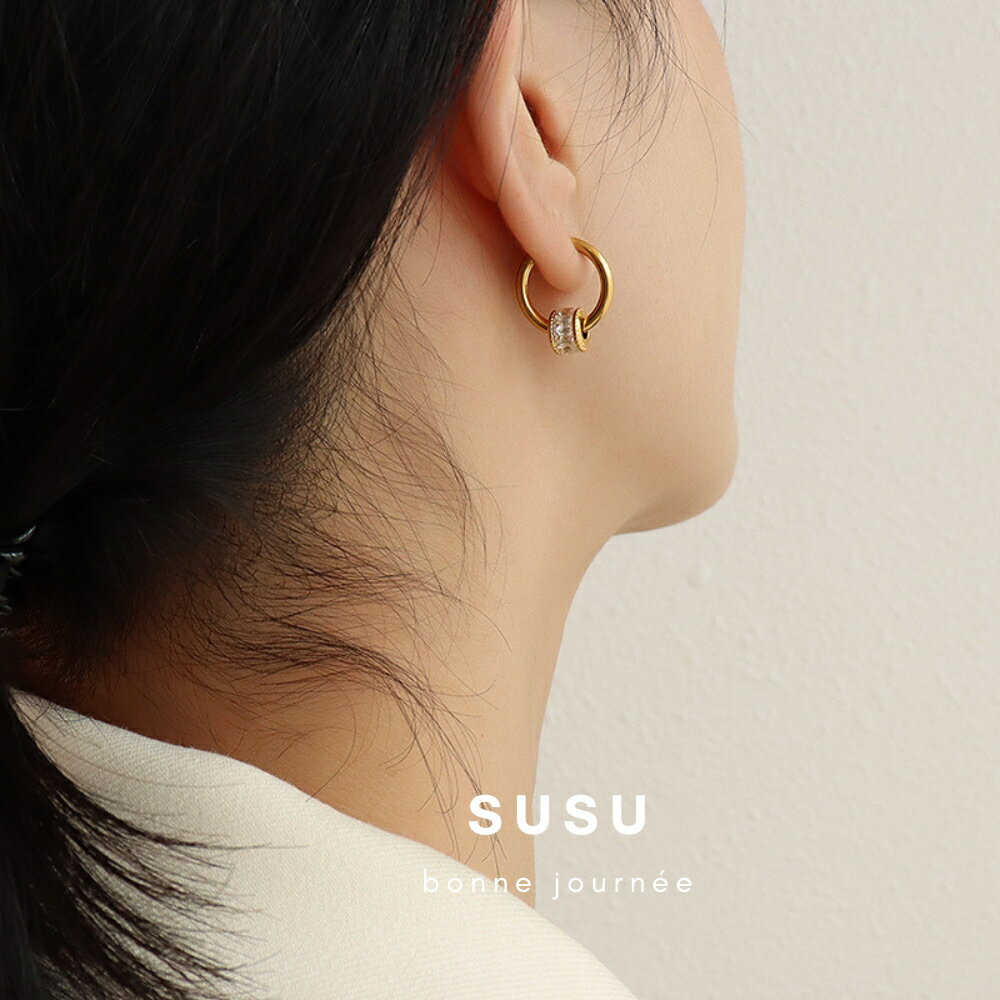 SU SU︱鑲鑽鈦鋼耳環❤️日韓 明星 熱銷 925純銀 防過敏 珍珠 飾品 耳環 項鍊 手鍊 穿搭 百搭 時尚 4