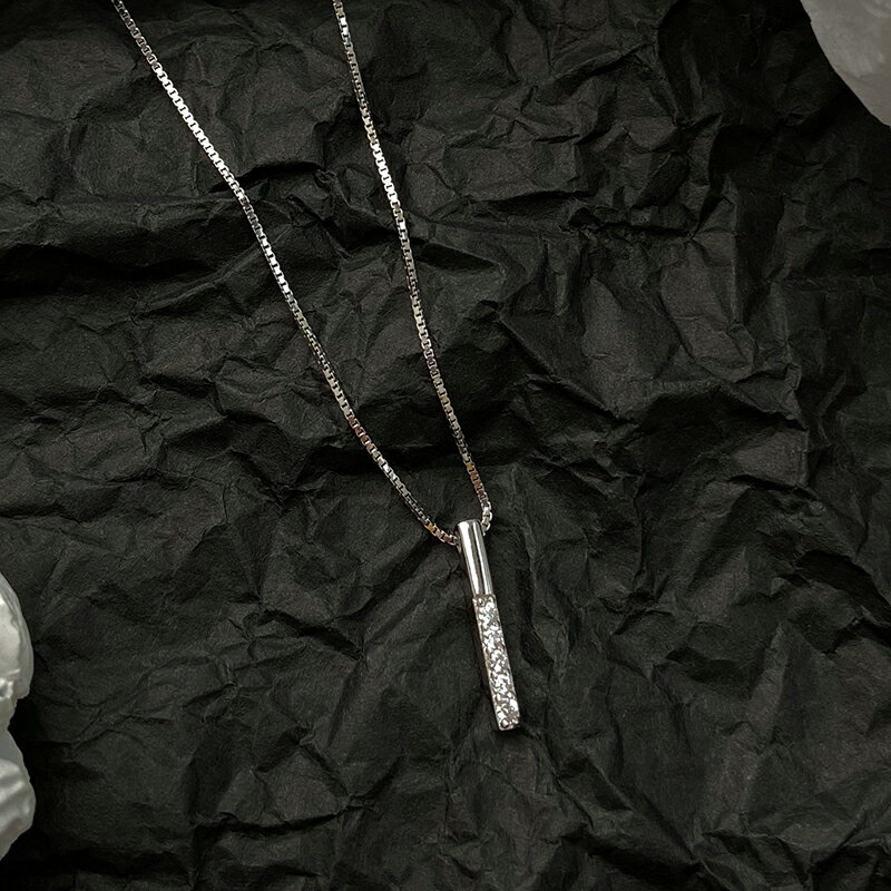 925純銀幾何長條項鏈女潮網紅ins嘻哈鎖骨鏈個性氣質輕奢小眾頸鏈 3