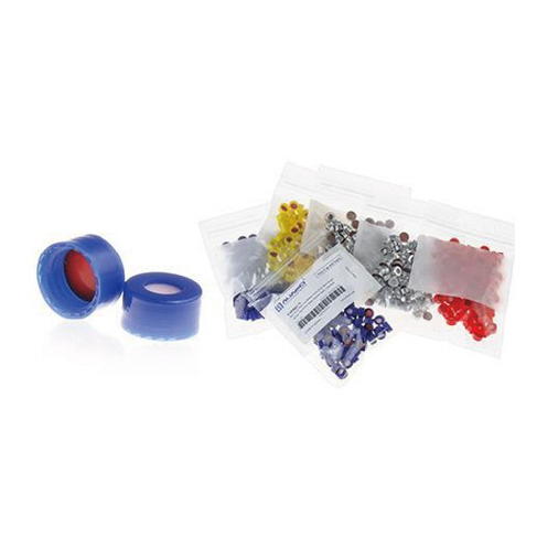 vial瓶用蓋及白PTFE/紅Silicone墊片,2mL,9-425螺牙,藍色(平滑)中孔,C0000138 | ALWSCI【東昇】