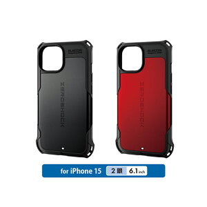 日本代購 空運 ELECOM ZEROSHOCK iPhone 15 耐衝擊 手機殼 保護殼 附保護貼 黑色 紅色