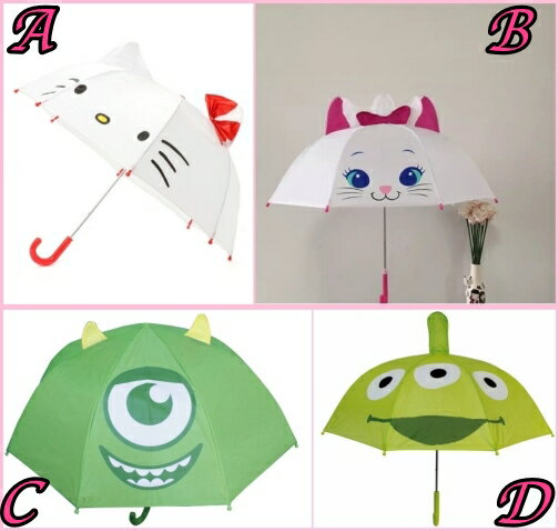 日本兒童傘立體耳朵透明小窗戶直立傘直傘安全設計凱蒂貓kitty瑪麗貓怪獸電力公司大眼仔玩具總動員三眼怪