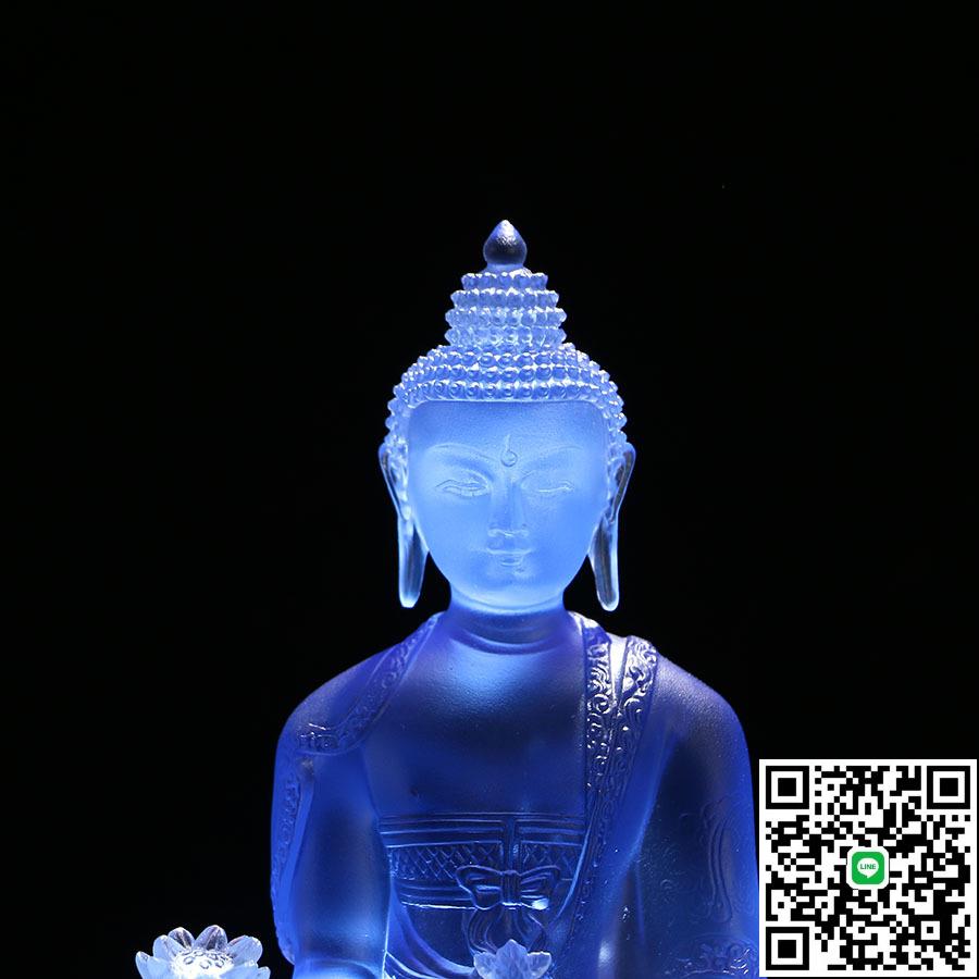 古琉璃藥師佛光如來東方三聖佛像家裡供奉藏式三寶佛裝飾擺件藍色