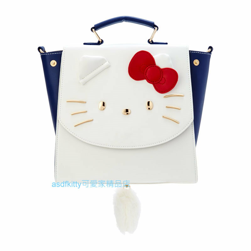 asdfkitty*KITTY大臉藍白色PU皮3用收納包-斜背包/後背包/手提包-日本正版商品