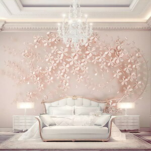 粉色女孩公主房壁紙歐式墻紙3D影視墻壁畫客廳電視臥室床頭背景墻