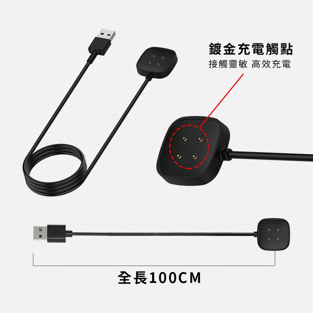 【TIMO】Fitbit Versa4/Versa3/Sense2/Sense 通用款手錶充電線(免拆錶帶)