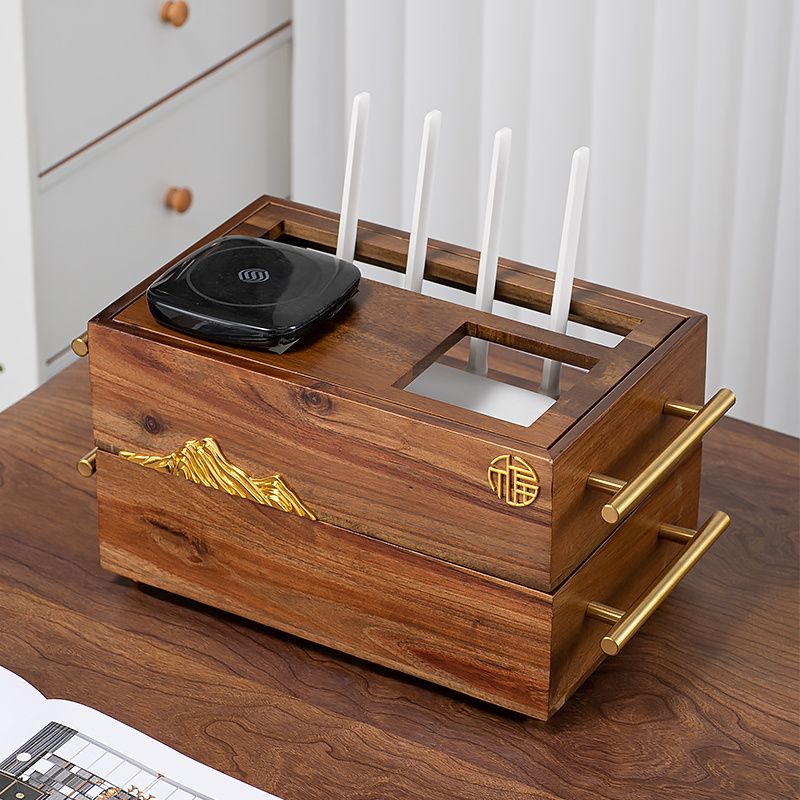 客廳收納盒 創意無線wifi置物架 路由器插座收納盒 桌面機頂盒子光貓收納架實木