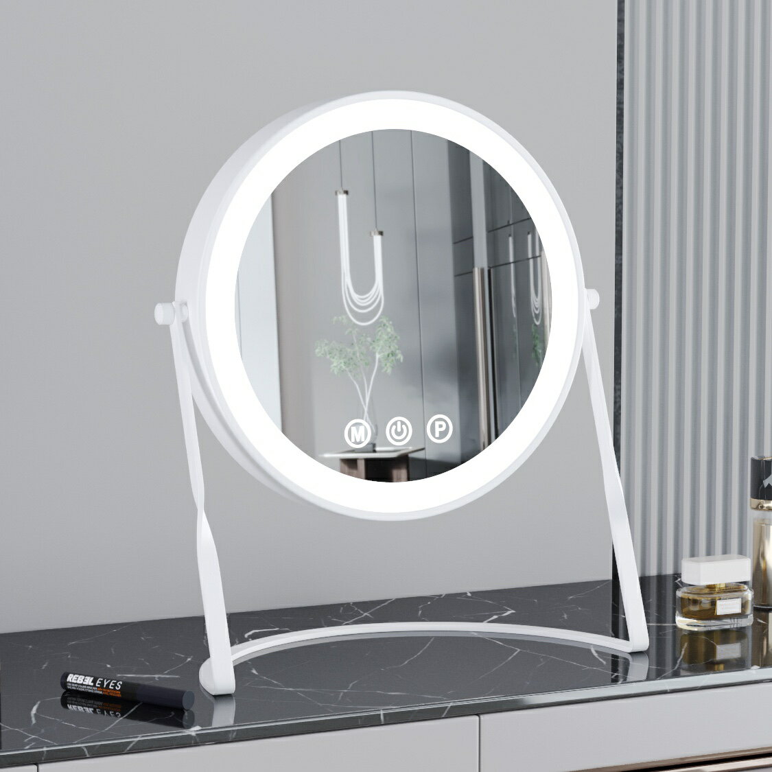 臺式雙面鏡子三倍5倍10倍放大化妝鏡桌面led帶燈去黑頭美容梳妝鏡