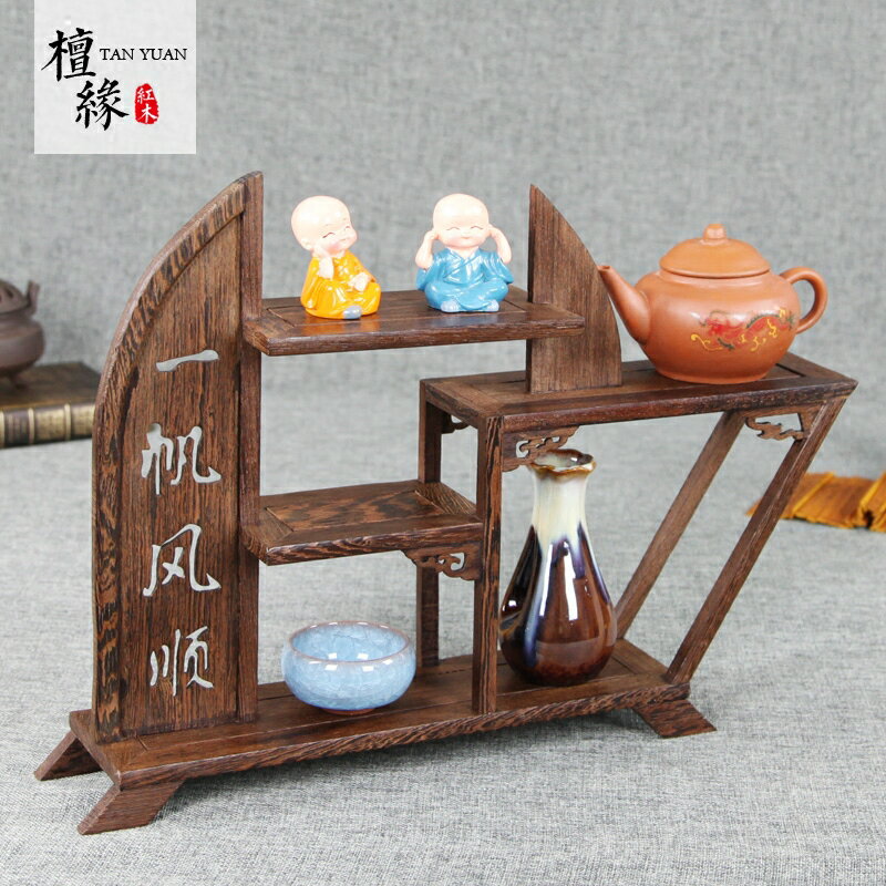 紅木小博古架茶壺紫砂壺架雞翅木實木托架多寶閣擺件底座古玩架子