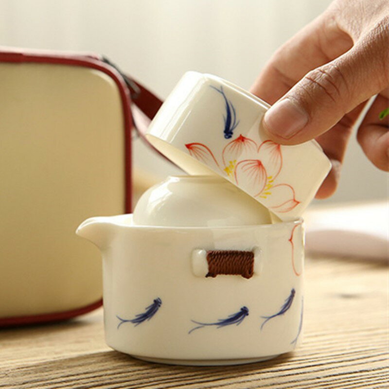 快客杯一壺二杯泡茶杯個人陶瓷辦公便攜旅行茶具套裝茶壺手繪青花
