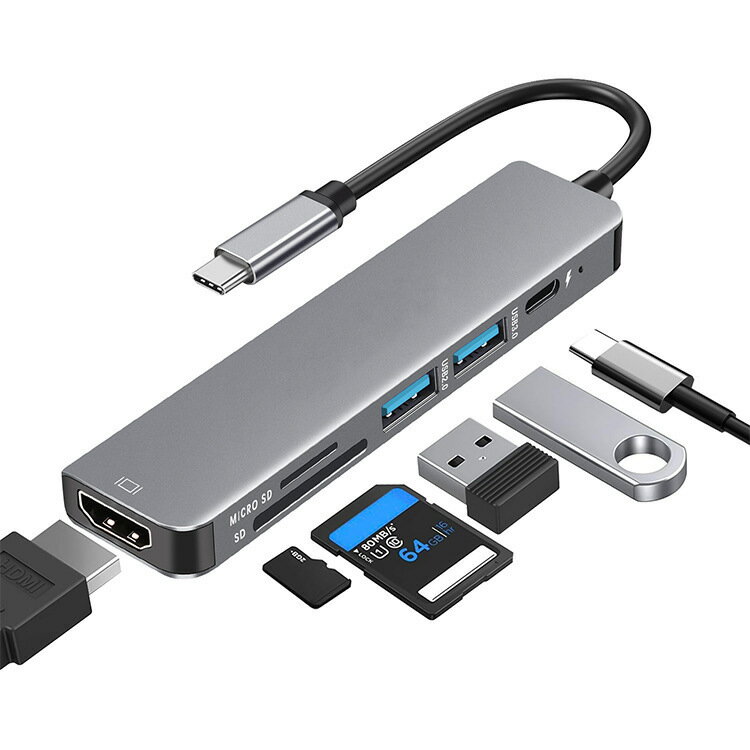 擴充套件塢 USB-C 多功能筆電擴充套件底座 HDMI 適用於蘋果華為筆記本Type-c轉HDMI六合一 HUB擴充套件塢 SD/TF讀卡器