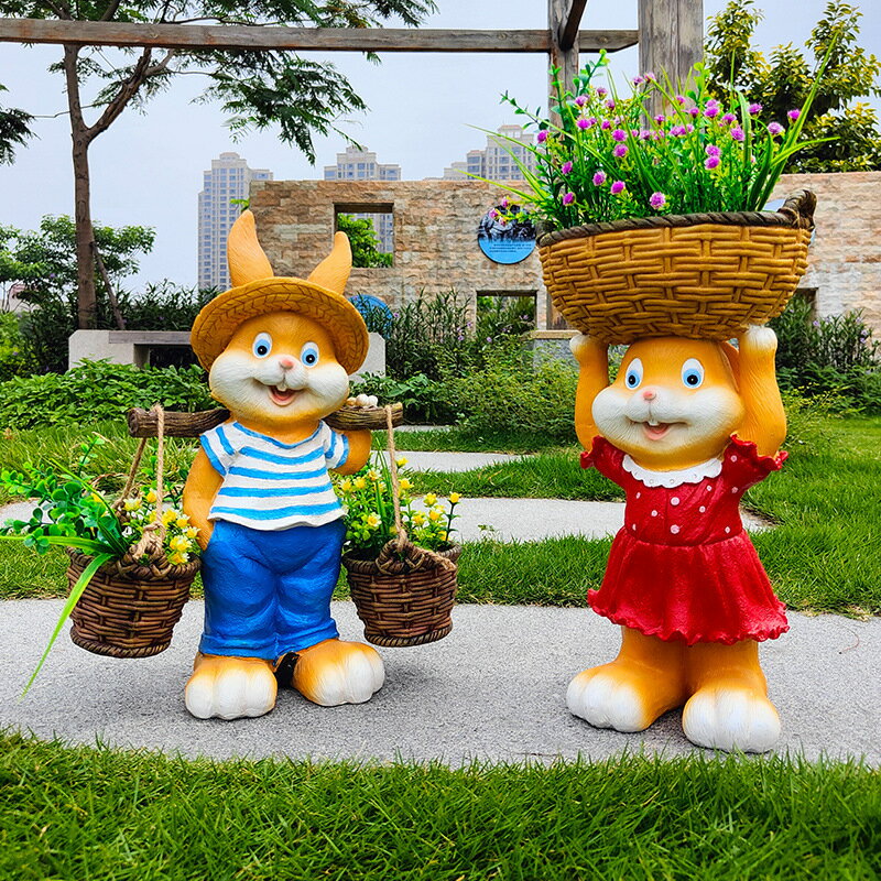 可開發票 免運 庭院別墅戶外卡通裝飾花園擺件陽臺幼兒園園林動物雕塑兔子擺設