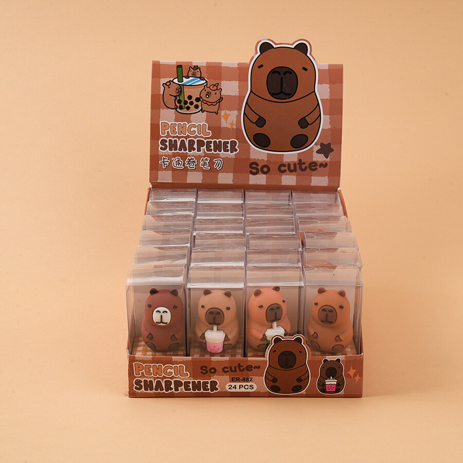 可愛3D卡通卡皮巴拉卷筆刀軟膠造型行動式手動削筆刀學生文具獎品【益三和】可開發票