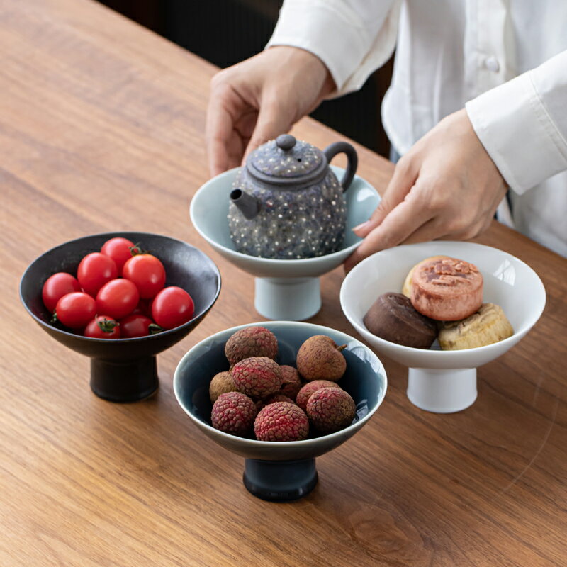 茶幾果盤簡約現代家用陶瓷景德鎮高腳日式輕奢客廳辦公室個性創意