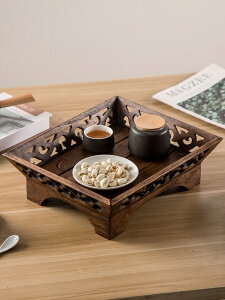 泰國創意實木果盤家用客廳零食托盤茶幾擺件木質復古新中式水果盤