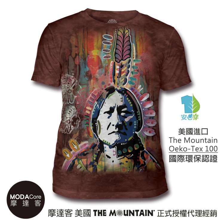 【摩達客】(預購) 美國The Mountain都會系列 彩繪印地安 中性修身短袖T恤