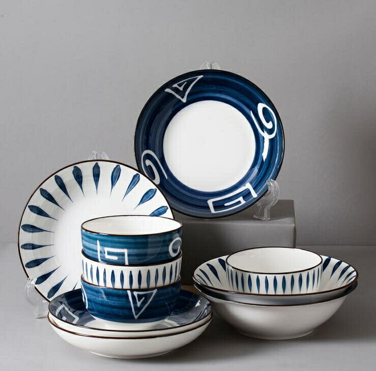 碗 手繪日式18件碗碟套裝家用釉下彩創意碗盤湯碗面碗陶瓷吃飯碗餐具