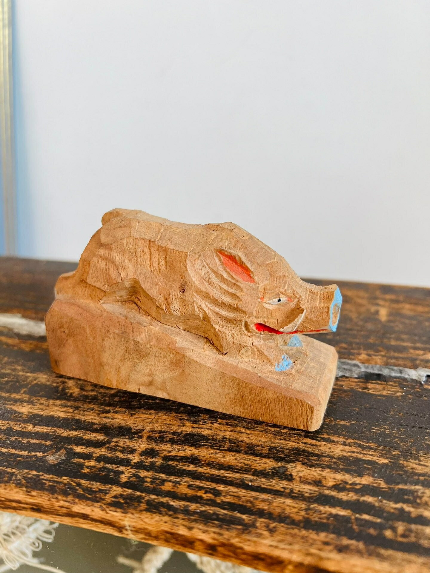 日本中古 鄉土玩具 手工木雕招福開運生肖豬置物擺飾