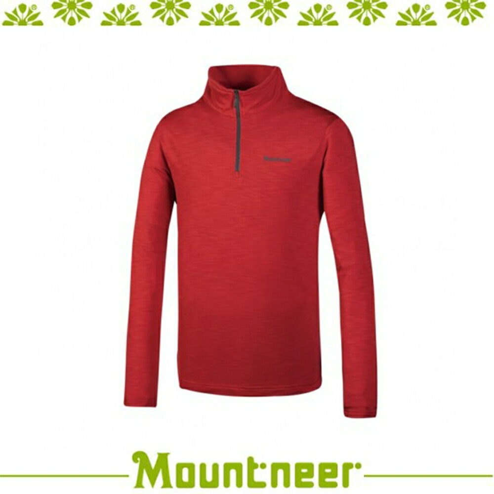 【Mountneer 山林 男遠紅雲彩保暖上衣《紅》】32P11/高領/長袖/旅遊