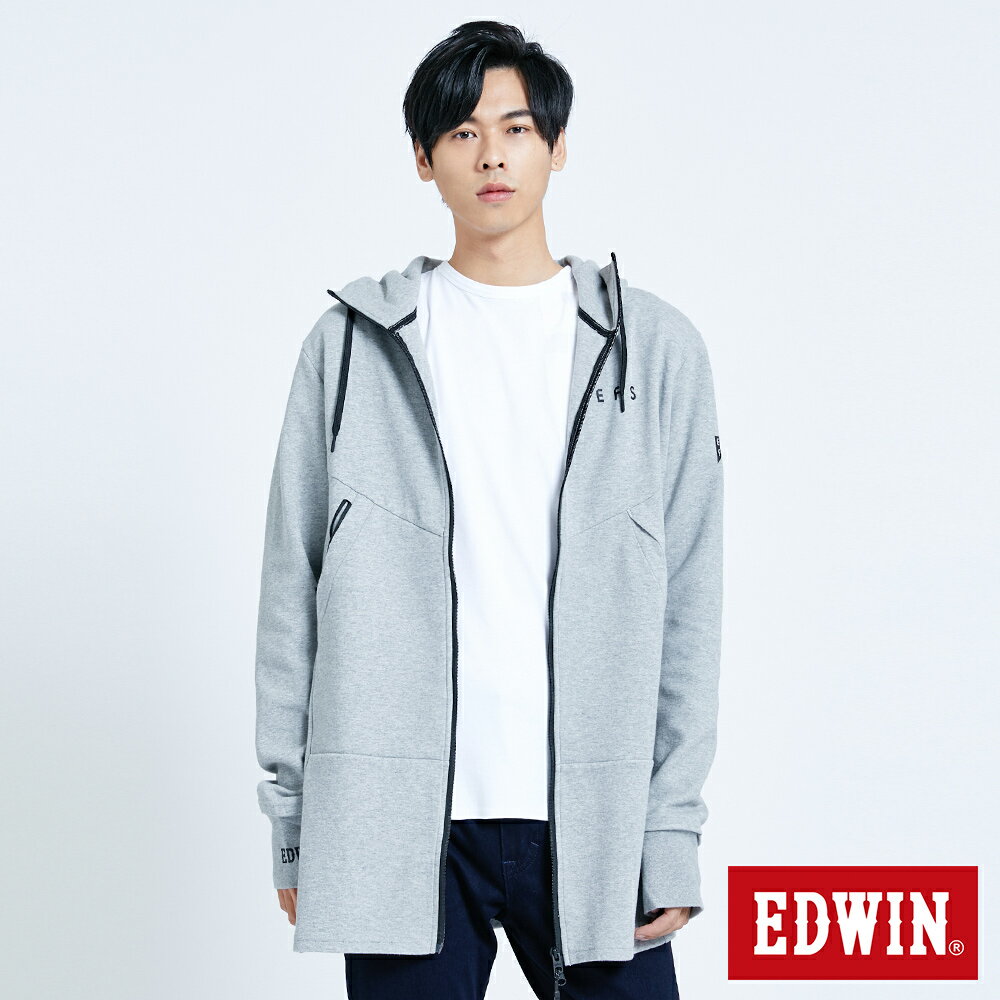 機能剪裁 長版連帽外套-男女款 麻灰色