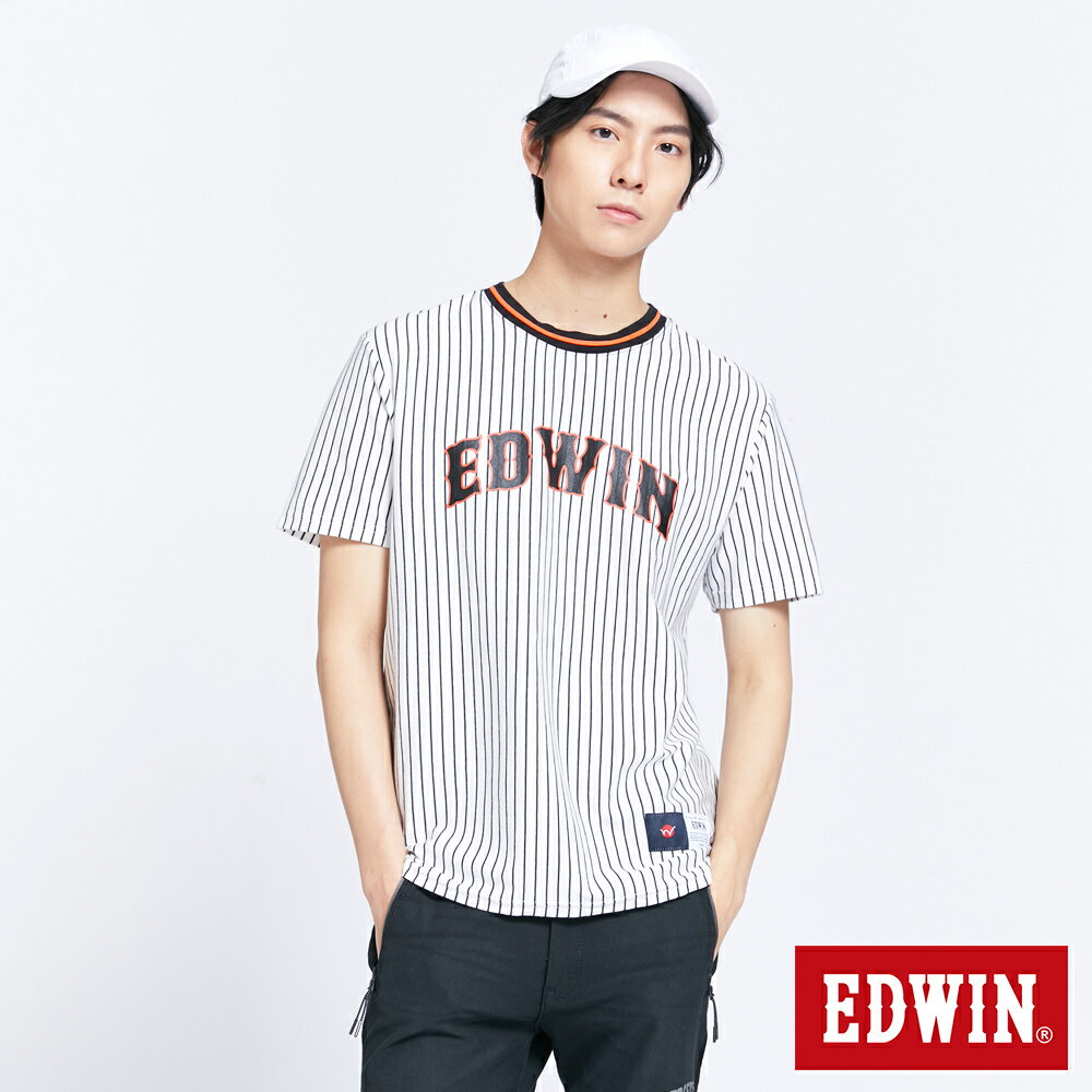 新品↘EDWIN 翻玩讀賣LOGO 短袖T恤-男款 白色 棒球衣