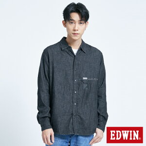 EDWIN EFS 牛仔長袖襯衫-男款 黑色 #夏日沁涼衣著