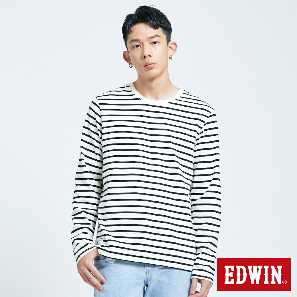 EDWIN 90'S BASIC 基本條紋薄長袖T恤-男款 米白