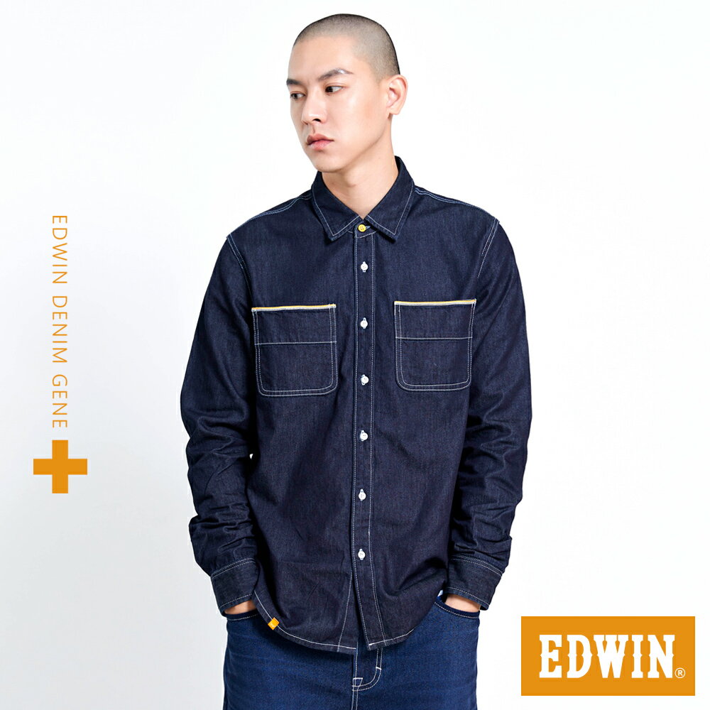 EDWIN 橘標 牛仔長袖襯衫-男款 原藍色 #丹寧服飾特惠