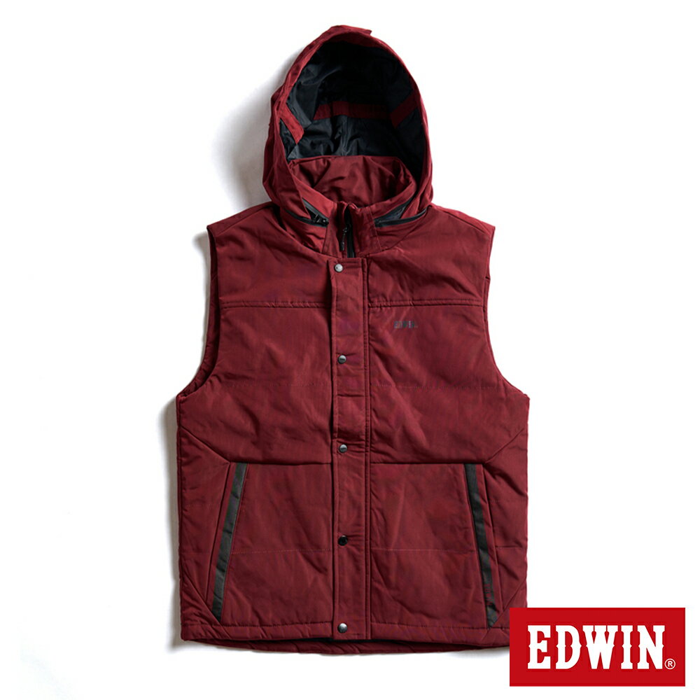 EDWIN 異素材剪接鋪棉背心-男款 朱紅色