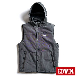 EDWIN 異素材剪接鋪棉背心-男款 灰色