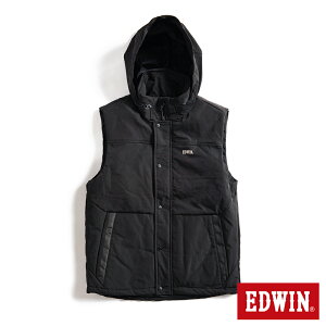 EDWIN 異素材剪接鋪棉背心-男款 黑色